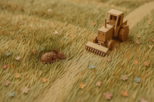 Nahaufnahme eines jungen Rehkitzes im hohen Gras, Symbol für den Schutz vor dem Mähtod durch die Deutsche Wildtierrettung e.V.