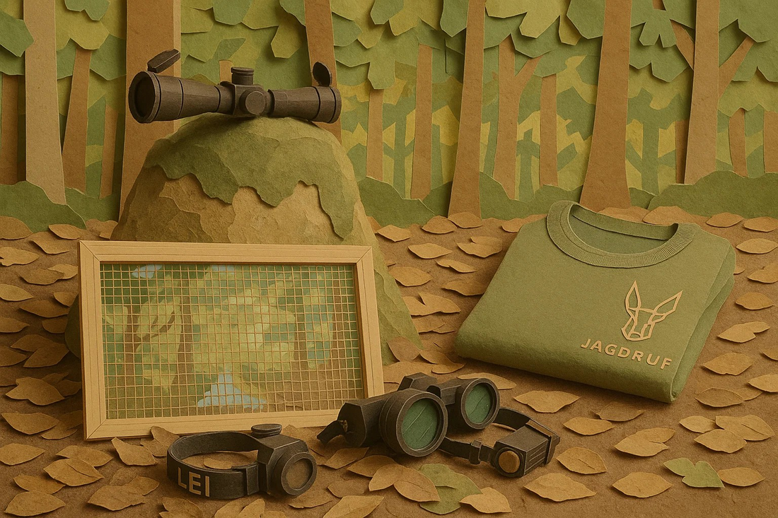 Moderner Jäger im Revier mit Wärmebildgerät und Kanzelfenster, umgeben von herbstlicher Landschaft – Symbol für den technischen Fortschritt in der Jagd.