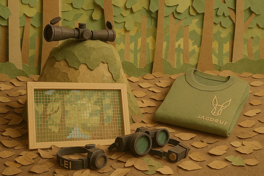 Moderner Jäger im Revier mit Wärmebildgerät und Kanzelfenster, umgeben von herbstlicher Landschaft – Symbol für den technischen Fortschritt in der Jagd.